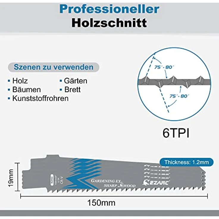 EZARC Säbelsägeblätter Set R644GS, 5-tlg. Holzschnitt, 150mm, 6TPI, langlebig und universal einsetzbar – Bild 4
