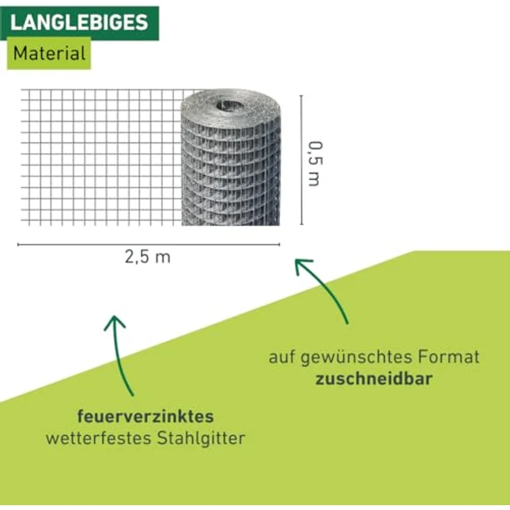 Windhager Maschendrahtzaun, 2,5x0,5 m verzinktes Viereckgeflecht mit 13 mm Maschenweite für vielseitige Anwendungen – Bild 3