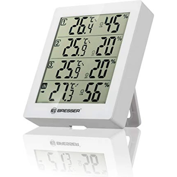 Bresser Temeo Hygro Quadro Thermohygrometer für 4 Messpunkte, weiß, 10.4 x 2.5 x 12 cm – Bild 3
