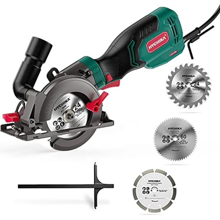 Kreissäge 750 W, HYCHIKA 3500 U/min, max. Schnitttiefe 48 mm (90°) und 32 mm (45°), Motor aus reinem Kupferdraht, Mini-Kreissäge zum Schneiden von Fliesen, Metall und Holz – Bild 1