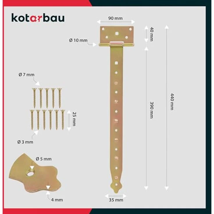 KOTARBAU® 2er Set Kreuzgehänge 400 mm - T Scharniere aus galvanisch verzinktem Stahl in Gold - Schwerlast Gartentor Scharnier für Holztüren – Bild 3