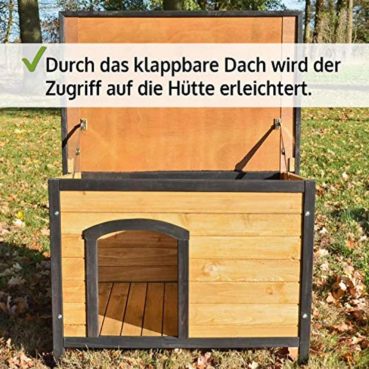 zooprinz Hundehütte Carlo, wetterfest aus massivem Holz mit klappbarem Dach, umweltfreundlich gestrichen, Größe M – Bild 3