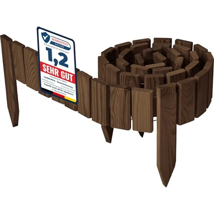 Garronda Beeteinfassung Holz Rollzaun GD-0149, imprägniert, flexibler Holzgartenzaun 10 cm x 200 cm, dunkelbraun – Bild 1