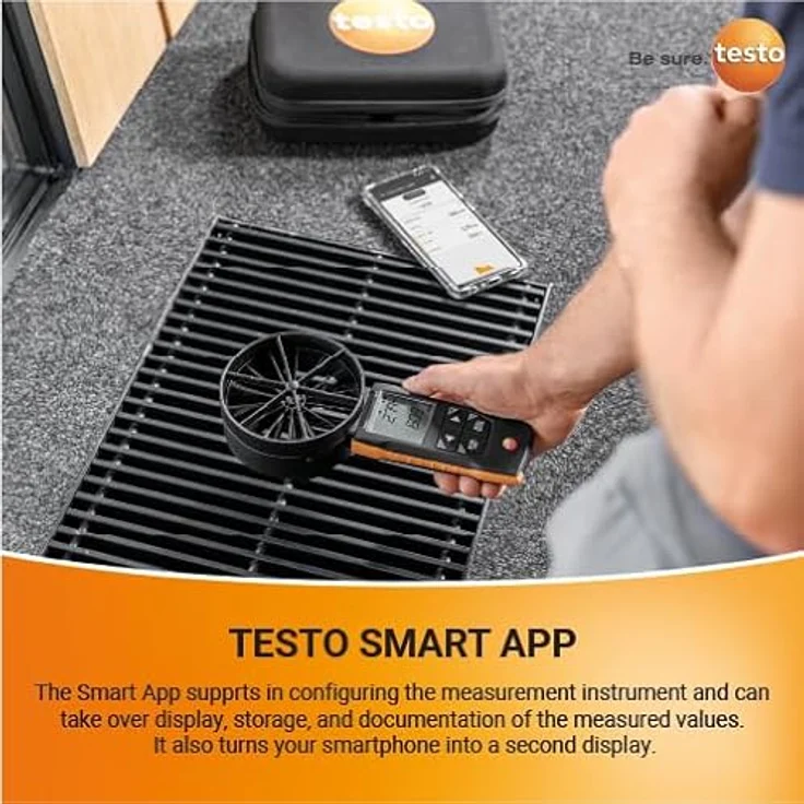 Testo 417-1 Anemometer, Flügelrad-Messgerät für Luftgeschwindigkeiten von 0.3 bis 20 m/s, inkl. 2 Messtrichtern – Bild 5