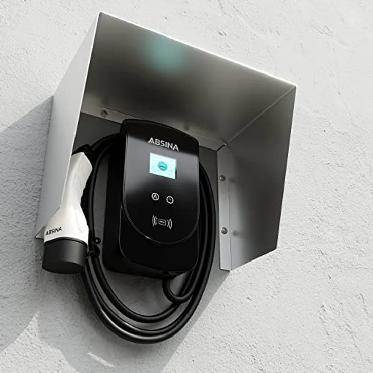 ABSINA Edelstahl Dach für Wallbox inkl. Montagezubehör - 45,4 x 25,6 x 30,2 cm Abdeckung für Wallbox - Wallbox Wetterschutz, Wallbox Regenschutz, Schutz für Wallbox, Wallbox Abdeckung – Bild 2