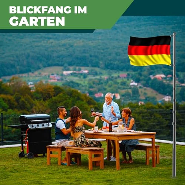KESSER Teleskop Fahnenmast Aluminium 6,30m Bodenhülse 60cm inkl Deutschlandfahne Höhenverstellbar Flaggenmast Mast Deutschland Flagge Alu Schwarz – Bild 8