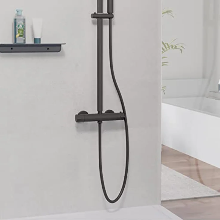 SCHÜTTE Duschschlauch 1,5m | Brauseschlauch mit Verdrehschutz Dusche mit 150cm Länge aus Kunststoff | Duschkopf-Schlauch mit Universalanschluss | Schwarz – Bild 2