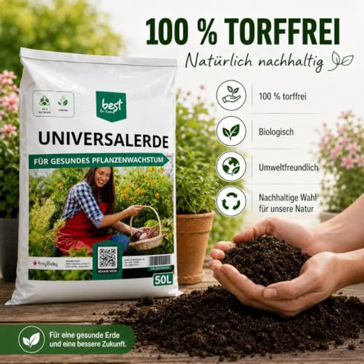 Best for Home Bio-Erde Blumenerde, 100% torffrei für Zimmer- & Balkonpflanzen, 20L und 50L Beutelgröße – Bild 2
