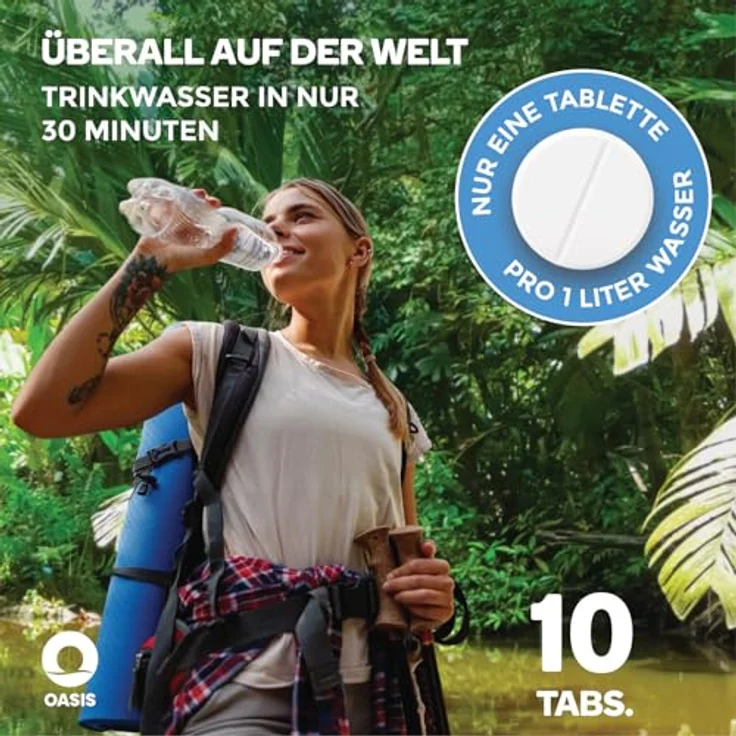 Wicked Chili Oasis 10x Wasserreinigungstabletten - 1 Liter Trinkwasser pro Tablette - Water Purification Tablet für Outdoor, Notfall, Camping, Reiseapotheke, Chlortabletten, Notfallset (8.5MG NaDCC) – Bild 3