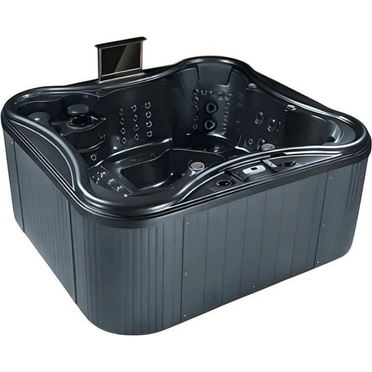 Xlmoebel Whirlpool-Badewanne XLMOEBEL Hydromassagewanne in Schwarz, 220 x 235 x 95 cm mit LED-Beleuchtung, Made in Europa