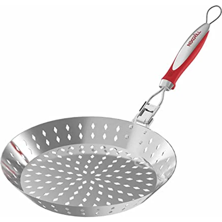 Nexgrill Grillpfanne Edelstahl Ø30cm mit Löchern - Gemüsepfanne für Grill - BBQ Pfanne für Gemüse mit klappbarem Griff