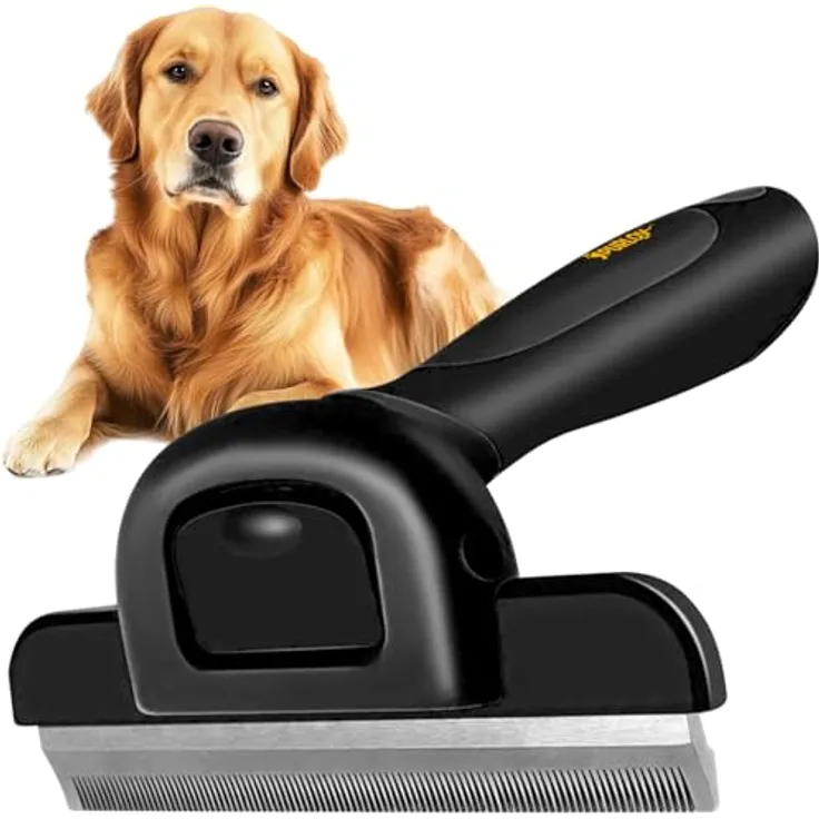 PURLOV Hundekamm Fein Stahlkamm zum Entfernen von Verwicklungen und Knoten für Hunde Katzen Kanninchen Metall 24261, Effektive Unterwolle-Entfernung, Edelstahlklinge, Ergonomisches Design, Schwarz