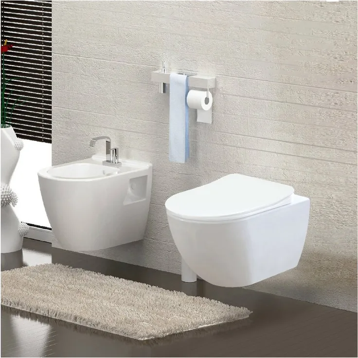 Aloni Tiefspül-WC A55-RIM-AL5513+AL0411, Spülrandloses Wand Hänge WC, Keramik, weiß