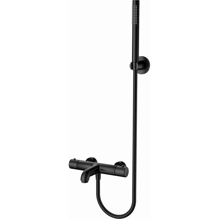 Aloni Duscharmatur CR6004-7MB, Wannenarmatur mit Thermostat und Handbrause, schwarz matt, mit 150 cm Brauseschlauch und Verbrühschutz