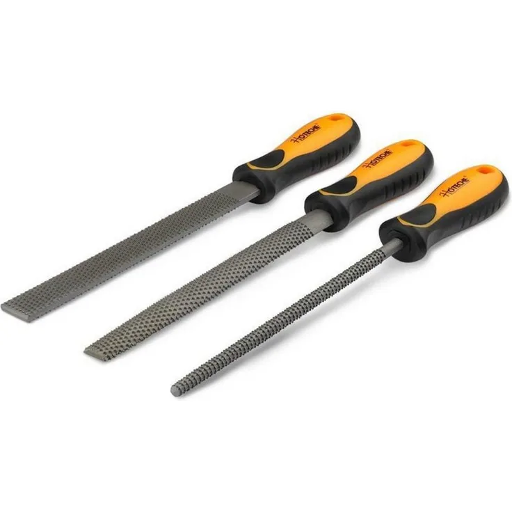 LuxusKollektion Werkstattfeile Feilenset 200mm, 3tlg Flach/Rund/Halbrund, orange/schwarz/grau