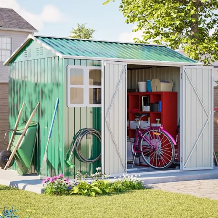 Thanaddo Gartenhaus 8x6 ft, multifunktionaler Gartenschuppen mit Sprossenfenstern, wasserdicht und UV-geschützt – Bild 2