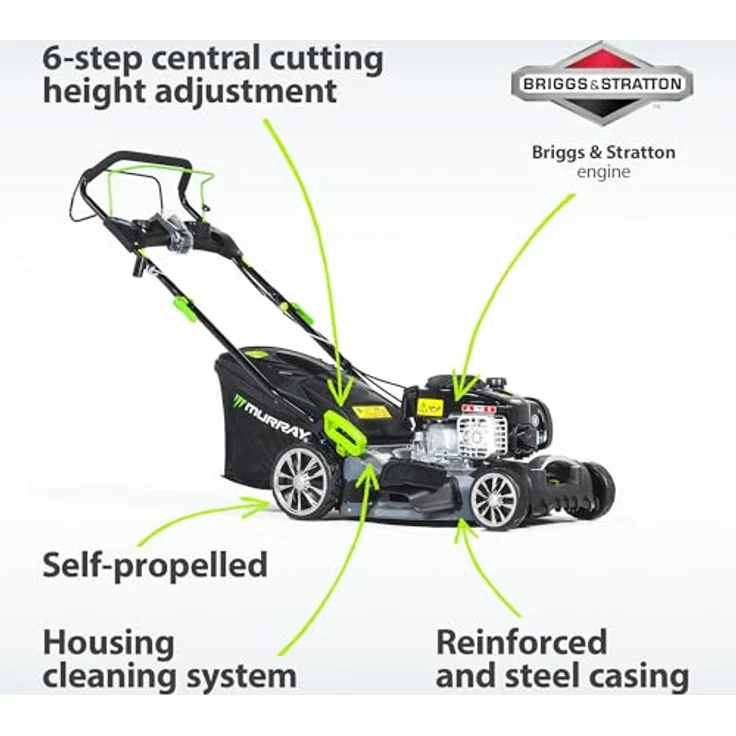 NAC Nac Mower Spal, Benzin-Rasenmäher mit Briggs & Stratton 140cc Motor, 50L Grasfangkorb, mulchen und seitlicher Auswurf – Bild 3