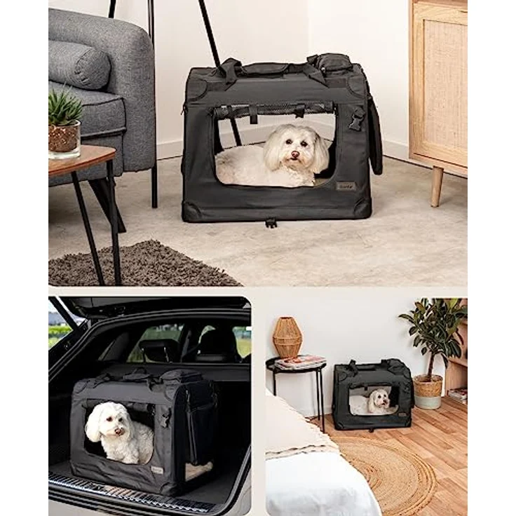 lionto Hundetransportbox Hundetasche Hundebox faltbare Kleintiertasche, (M) 60x42x44 cm schwarz – Bild 2