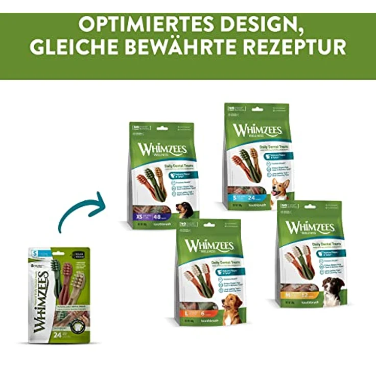 WHIMZEES By Wellness Zahnbürste, natürliche, getreidefreie Zahnpflegesnacks, Kaustangen für mittelgroße Hunde, 12 Stück, Größe M – Bild 3
