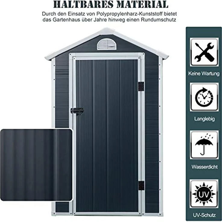 Outsunny Gerätehaus, Gartenhaus, Geräteschuppen mit Lüftungsfenster, Pultdach, Outdoor, Metall, Grau, 134 x 104 x 204 cm – Bild 5