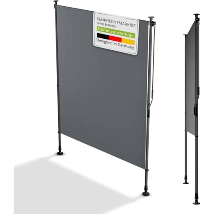 Juskys Senkrechtmarkise Barbados 150x310 cm - Balkon Sichtschutz wetterfest - Ausziehbare Seitenmarkise ohne Bohren - Grau