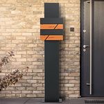 ECD Germany Standbriefkasten mit Zeitungsfach, Briefkasten Standfuß freistehend, Briefkastenständer Anthrazit 170 cm aus Edelstahl pulverbeschichtet, Postkasten Anthrazit-Holzoptik aus Stahl