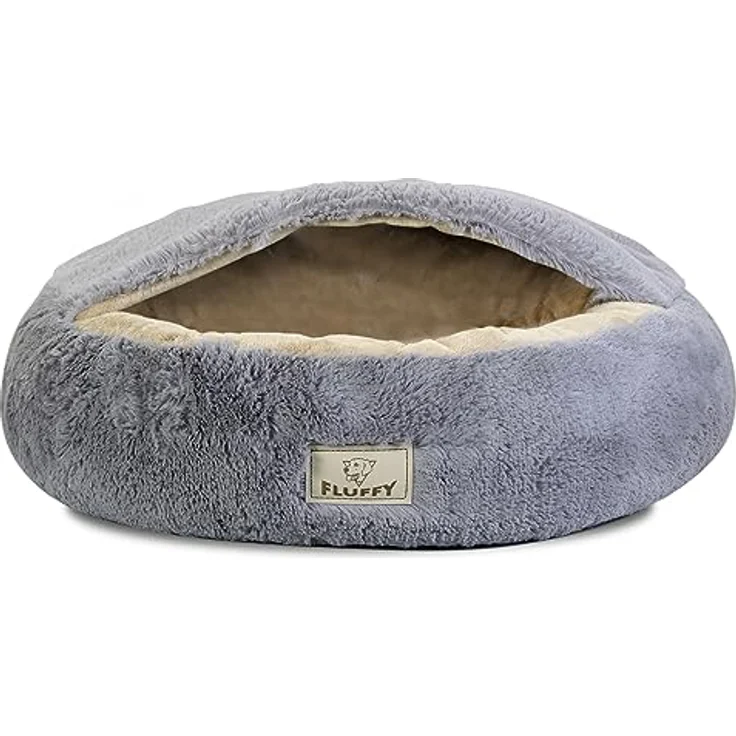 KingDog Shaggy Fluffy Haustierbett mit Kapuze, Kuschelbett für Katzen/Hunde, 18 mm Minky-Haar mit Silikon-Füllung, hellgrau, Durchmesser 70 cm – Bild 5