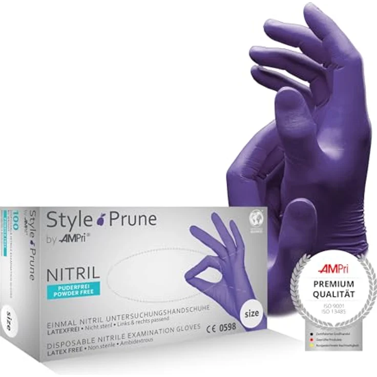 AMPri Nitrilhandschuhe, dunkellila, 100 Stück/Box, Größe L, puderfrei, Style Prune by Med-Comfort: Nitril Einmalhandschuhe, XS-XL in verschiedenen Farben – Bild 1