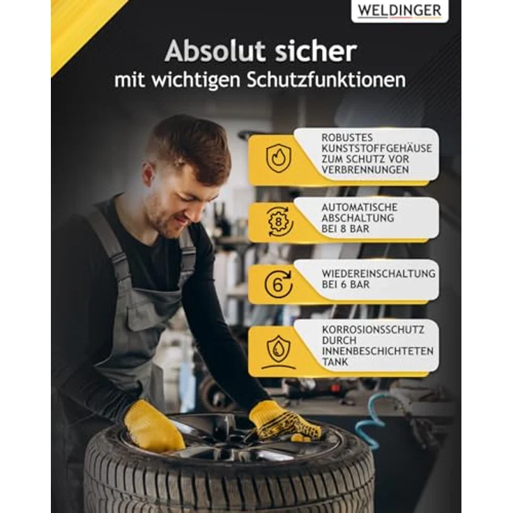 FK 65 pro Flüsterkompressor 90 l Luftabgabe innenbeschichteter Tank 9 bar max - Weldinger – Bild 6