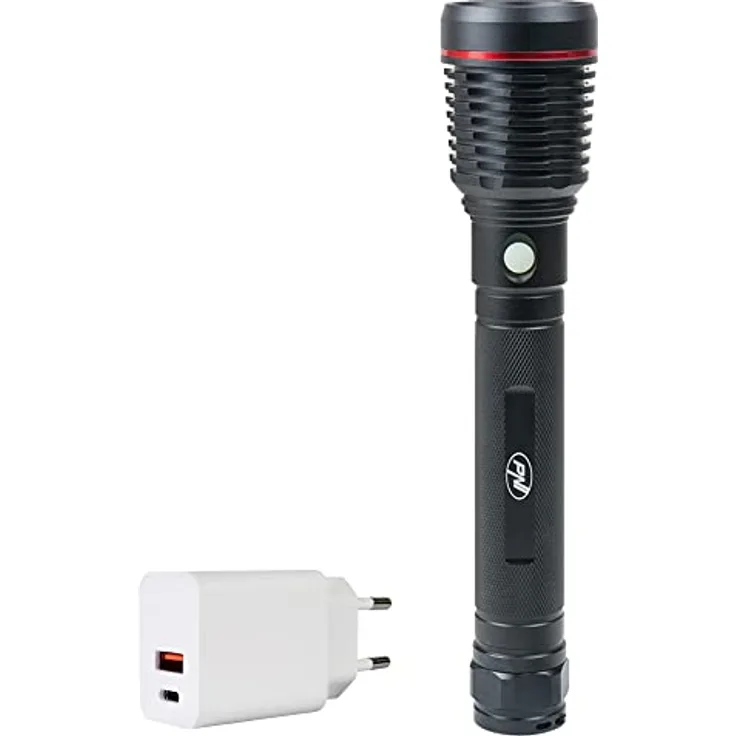 PNI Adventure F420 Aluminium-Taschenlampenpaket mit LED 10 W, 1000 lm, bis zu 420 m, mit 2 Batterien enthalten, 8000 mAh Typ 26650 CHG300-Netzteil mit USB-C-Anschluss