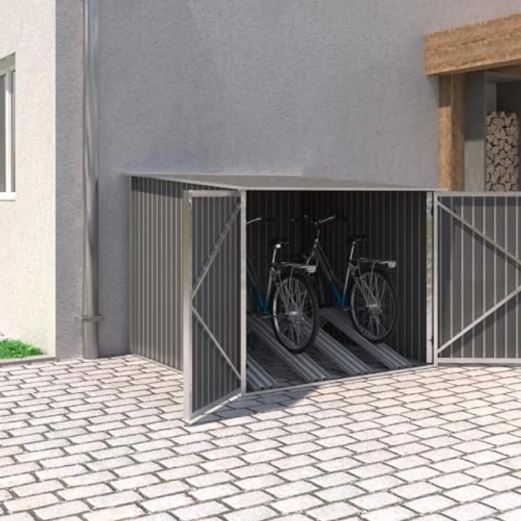 HATTORO Fahrrad-Garage für 4 Fahrräder, abschließbare Fahrrad-Box aus feuerverzinktem Stahl, dunkelgrau, 3,5 m² Fläche – Bild 5