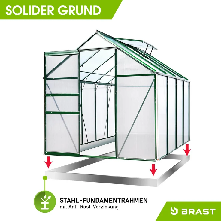 BRAST Gewächshaus Aluminium 250x190x195cm Grün mit Fundament rostfrei TÜV geprüft Alu Treibhaus Glashaus Tomatenhaus – Bild 7