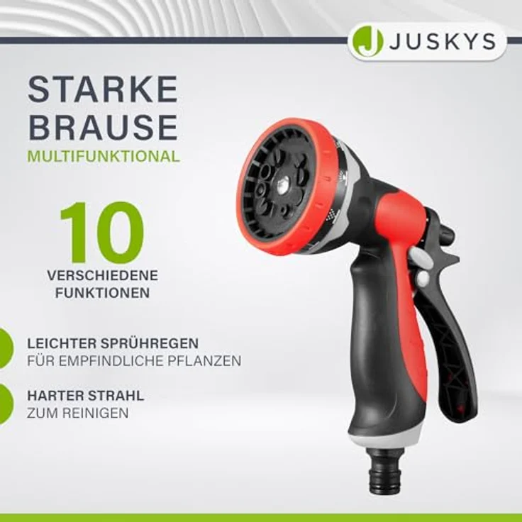 Juskys Schlauchtrommel Basic, 30 m, Multifunktionsbrause, 10 Funktionen, diverse Adapter, rot/grau – Bild 8