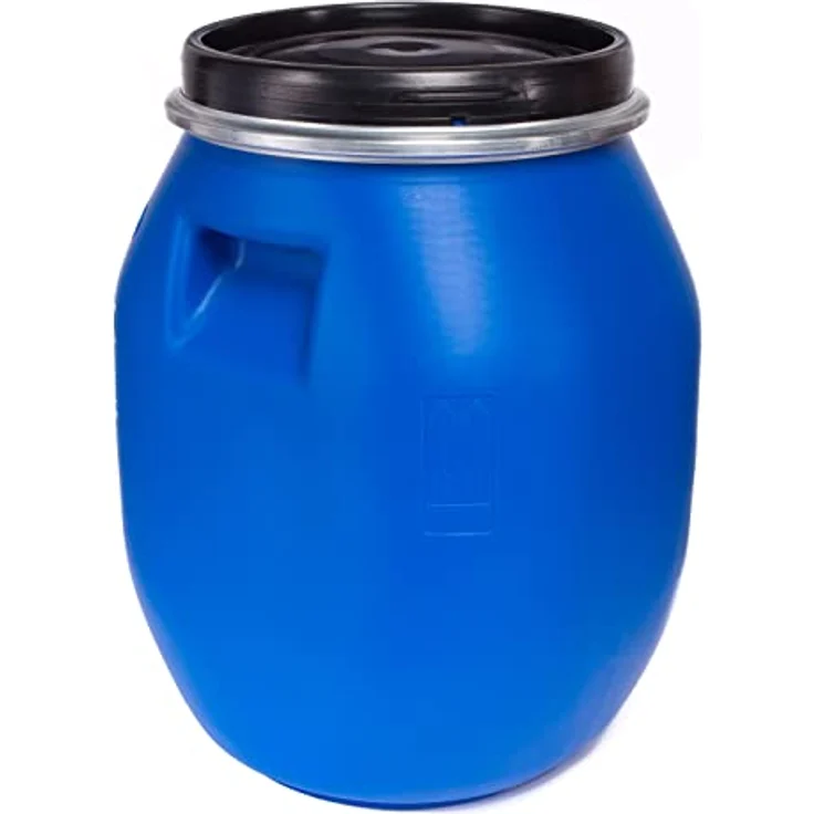 plasteo® 30 Liter Deckelfass mit Spannverschluss| Lebensmitteltauglich | Futtertonne | Luftdicht Verschließbar | Stapelbar und Palettengerecht | Stabile Griffmulden | Blau - Preisvergleich – Bild 4