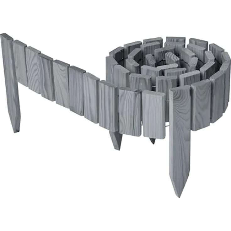 Garronda Beeteinfassung Holz Rollzaun, imprägniert, 10 cm x 200 cm, flexibler Gartenzaun in Grau für Rasenkante und Umzäunung