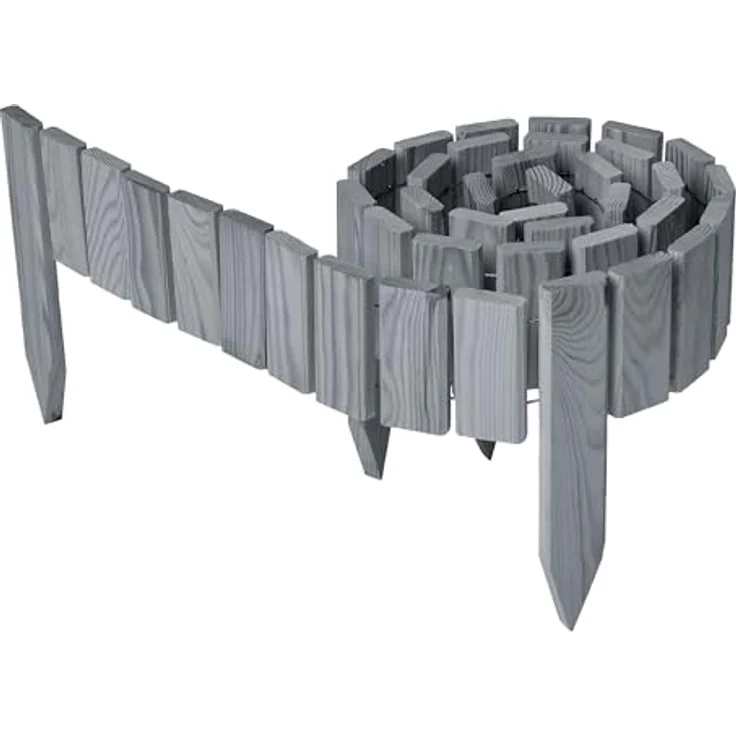 Garronda Beeteinfassung Holz Rollzaun, imprägniert, 10 cm x 200 cm, flexibler Gartenzaun in Grau für Rasenkante und Umzäunung – Bild 1