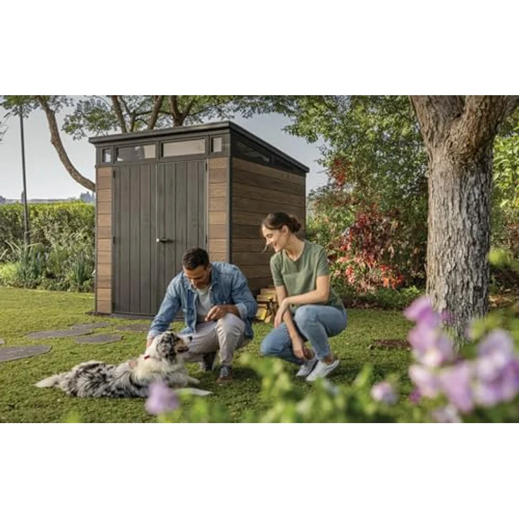 Keter Gartenhaus Keter Kunststoff Gerätehaus Signature Walnuss 7x7, wetterfest und stahlverstärkt, walnussbraun/anthrazit – Bild 8