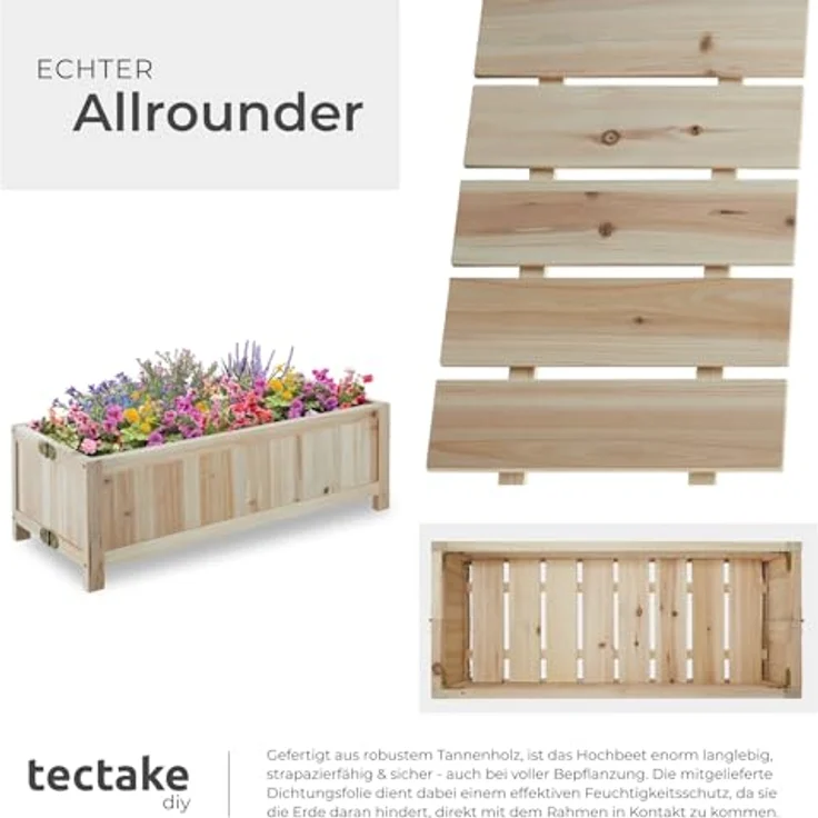 tectake® Hochbeet Holz, Tannenholz Hochbeete-Kit für Balkon, Terrasse, Garten - 30l, 70 x 30 x 25 cm, stabil & langlebig, Balkonsichtschutz, braun – Bild 5