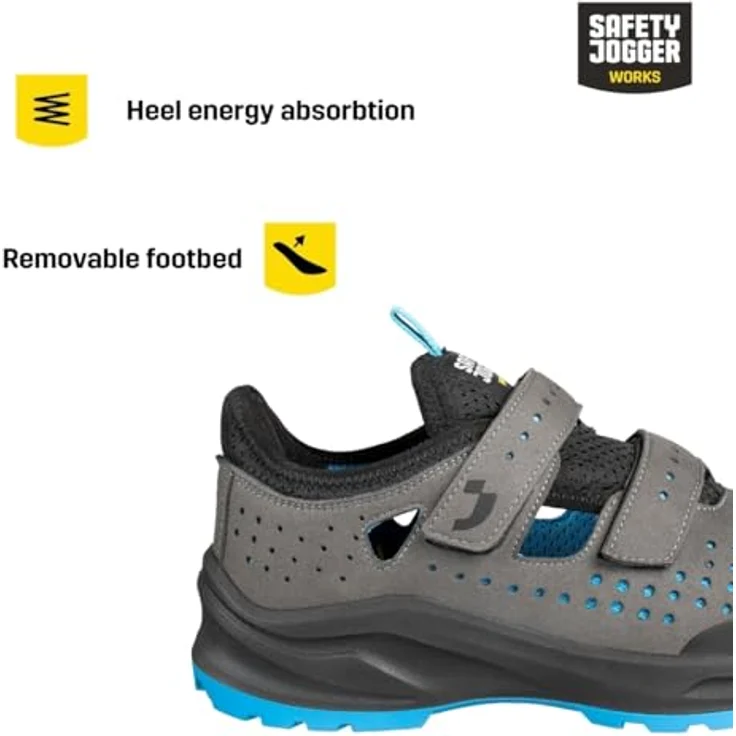 SafetyJogger Modulo, vegane Sicherheitsschuhe grau/blau mit rutschfestem Design, atmungsaktiver Konstruktion, durchtrittsicherer Zwischensohle und Zehenschutzkappe – Bild 5