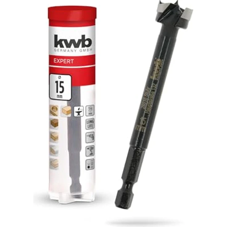 kwb Forstnerbohrer, ø 15 mm Topfbohrer aus Werkzeugstahl, geschmiedeter Bohrkopf, Spezialanschliff für ausrissfreie Bohrlöcher – Bild 1