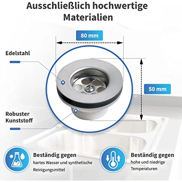 AquaDE Stopfen-Ventil AQUADE Universalventil 1 1/2" für Spülbecken und Spülwanne, aus hochwertigem Kunststoff, weiß – Bild 4