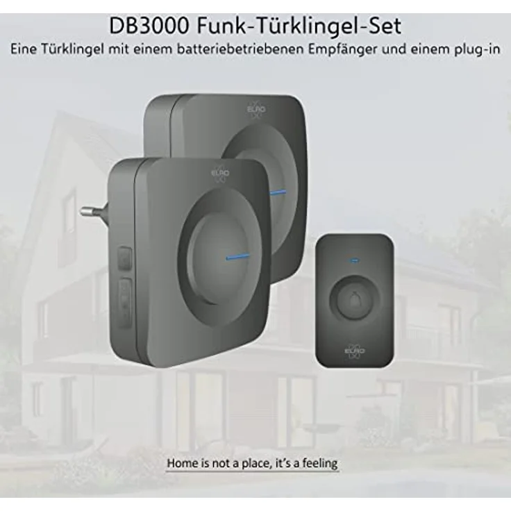 ELRO DB3000 Funk Türklingel Set Tragbare 1x Empfänger für Steckdose-Wasserdicht, 300m Reichweite, 64 Melodien-Schwarz, Batterien + Plug-In – Bild 2