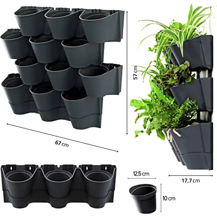 Macetero vertical Prosperplast Cascade Wall de plastico en color antracita 67 (largo) x 17,7 (ancho) x 57 (alto) cm – Bild 3