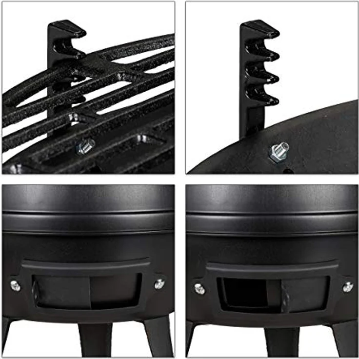Relaxdays Holzkohlegrillfass klein, Gusseisen und Stahl, höhenverstellbar, tragbar, Barbecue Holzkohlegrill, Holzkohlegrillrost 35 cm, schwarz – Bild 8