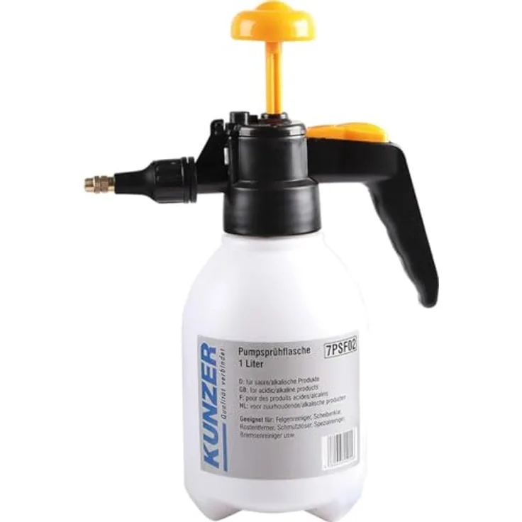 KUNZER 7PSF02 Pumpsprühflasche, manuell, 1L, Viton-Dichtring, säure- und lösemittelbeständig, HPDPE, einstellbare Messing-Düse