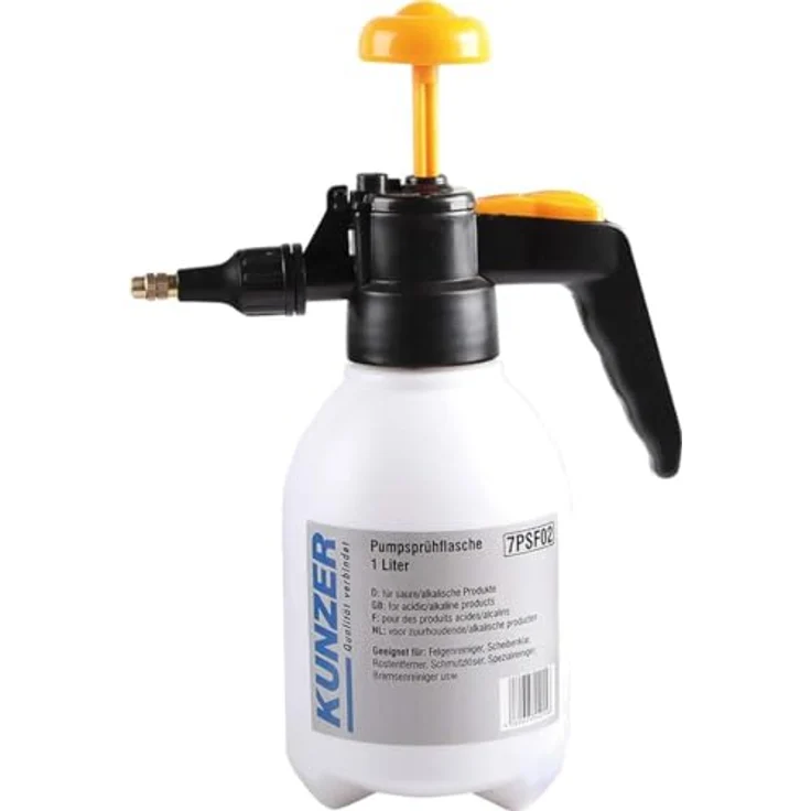 KUNZER 7PSF02 Pumpsprühflasche, manuell, 1L, Viton-Dichtring, säure- und lösemittelbeständig, HPDPE, einstellbare Messing-Düse