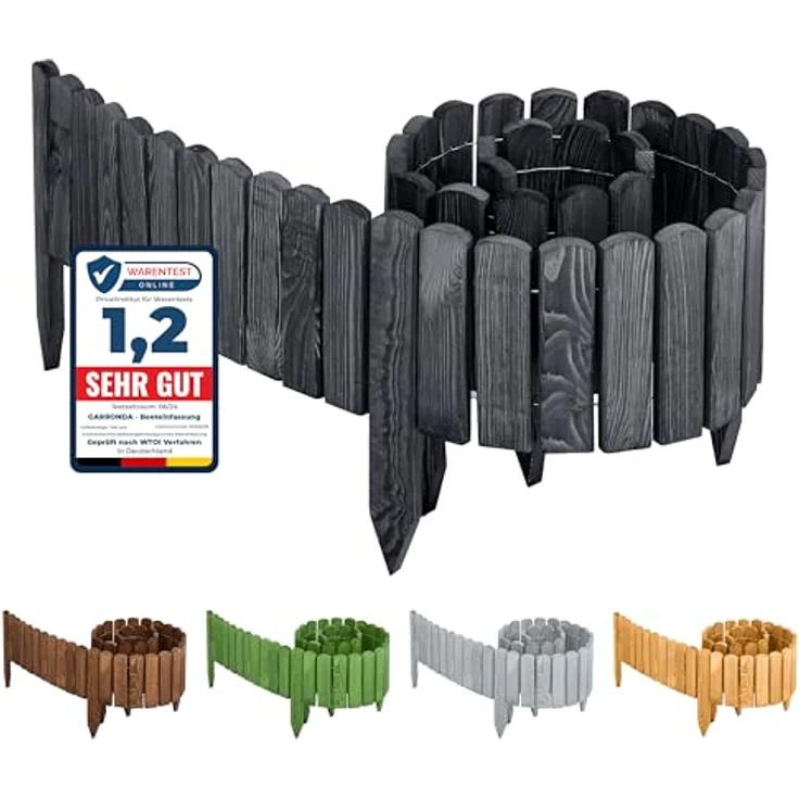 Garronda Beeteinfassung Holz Rollzaun Holzzaun 200 x 8 cm imprägniert Flexibler Rollborder Rasenkante Palisade Gartenzaun Umzäunung für Garten GD-0046 (Graphite, Höhe: 8 cm) – Bild 1