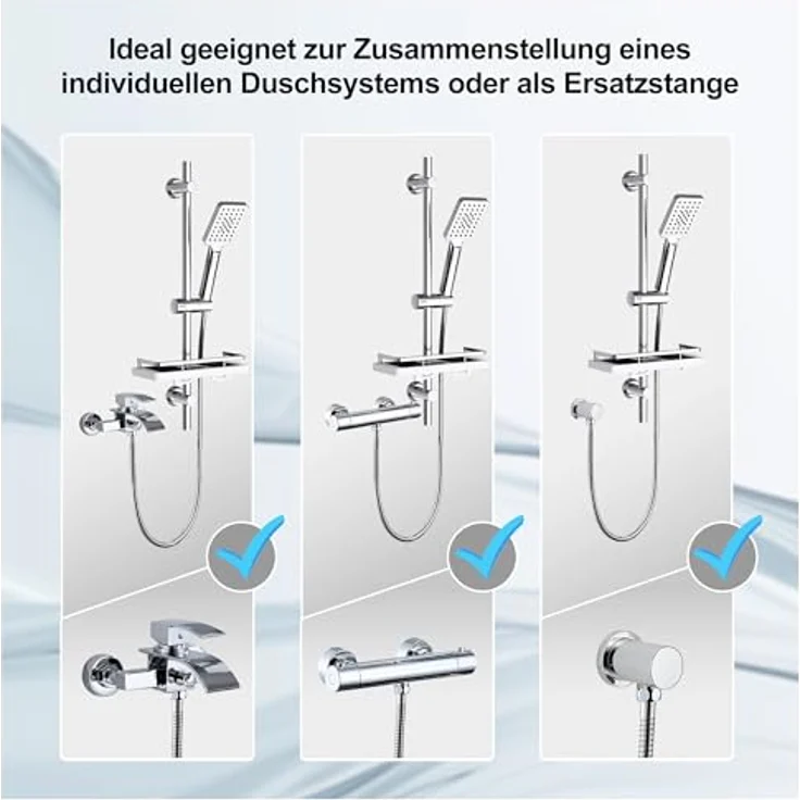 Görbach Duschstange mit Handbrause, Edelstahl Brausestangeset 70 cm, höhenverstellbar, Chrom – Bild 4