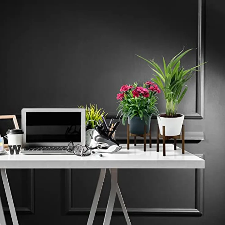 Relaxdays Pflanzenständer, Bambus Blumenständer im 2er Set, für Blumentöpfe bis 32 cm Ø, verstellbar & stapelbar, braun – Bild 2