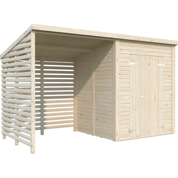 Palmako Gerätehaus Leif 3,0 m² + 2,9 m² Anbau, 16 mm naturbelassen, einfache Montage inkl. Fußboden